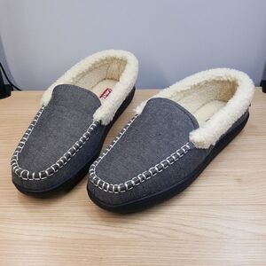 LEVI'S Slippers Mens Size 13 Grey Slip On Sherpa Plush Lined Memory Foam